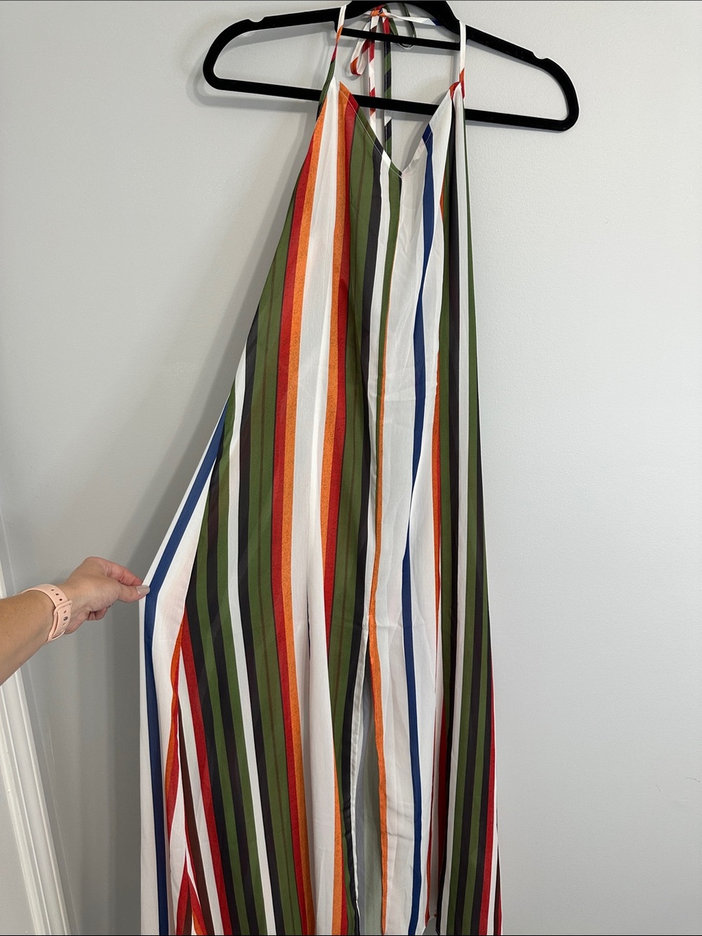 Cupshe Olive, Red, Blue & White Striped Halter Maxi Dress
